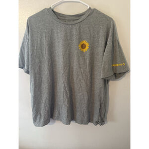 Converse Sunflower Graphic T-Shirt Womens Heather Gray Sleeve Logo Cotton L